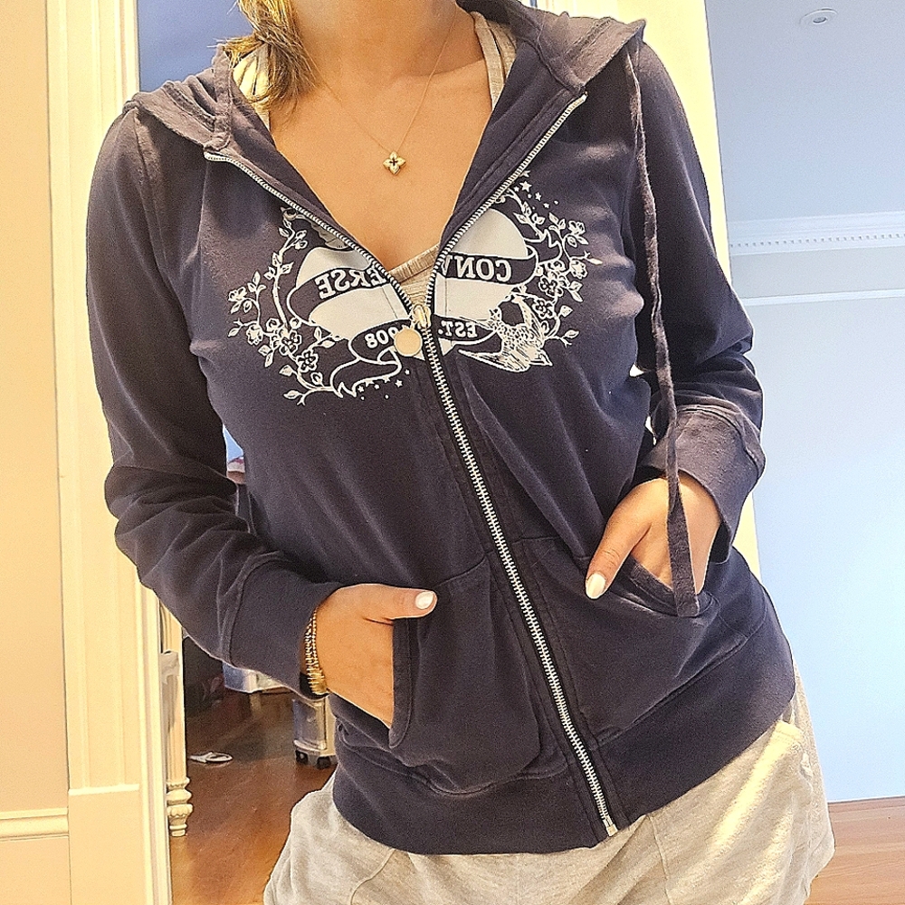 Converse Women's Navy Hoodie Zip Up Size Medium